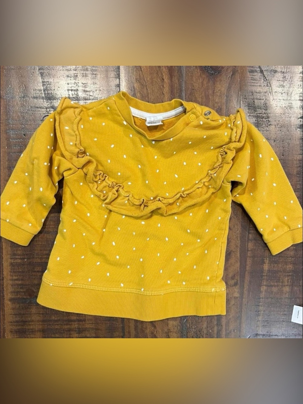 Baby H&M Mustard Dot Ruffle Sweatshirt lightweight 6/9 months